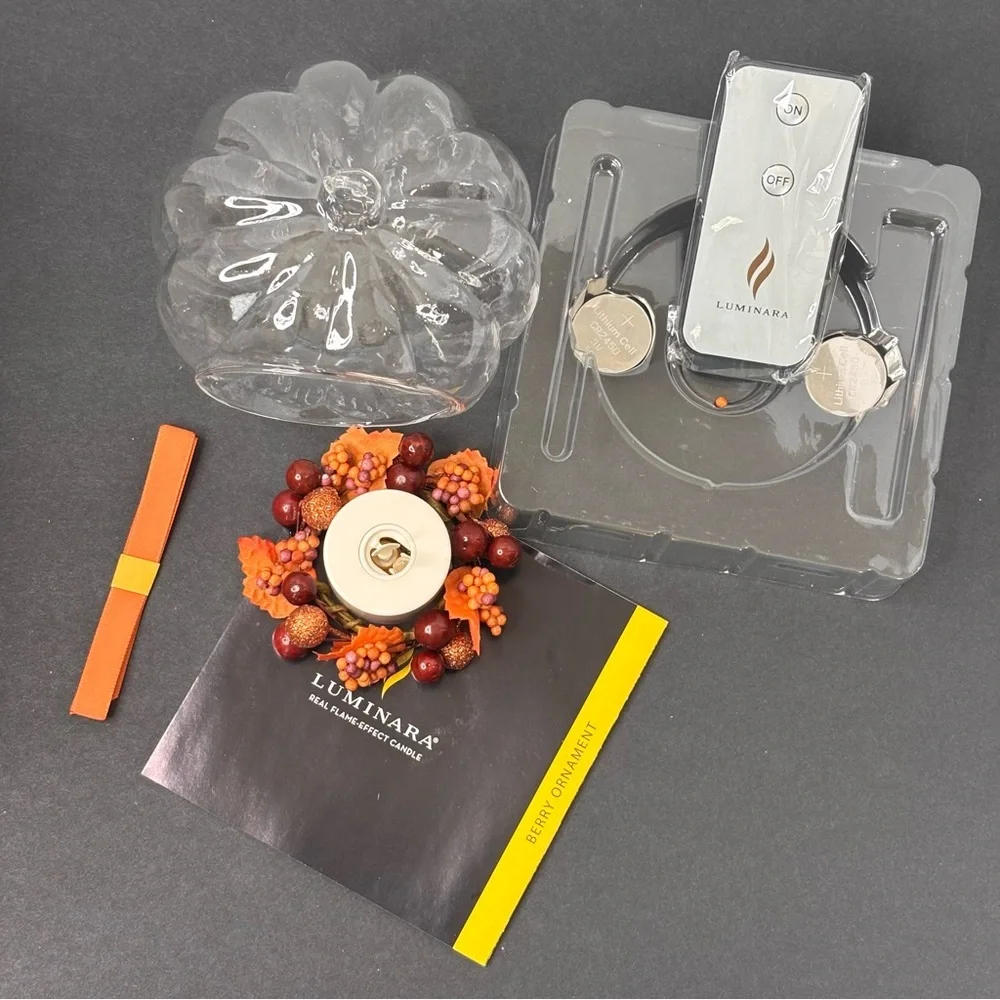 Luminara Fall Harvest Pumpkin Glass Ornament Flameless Candle Remote NEW